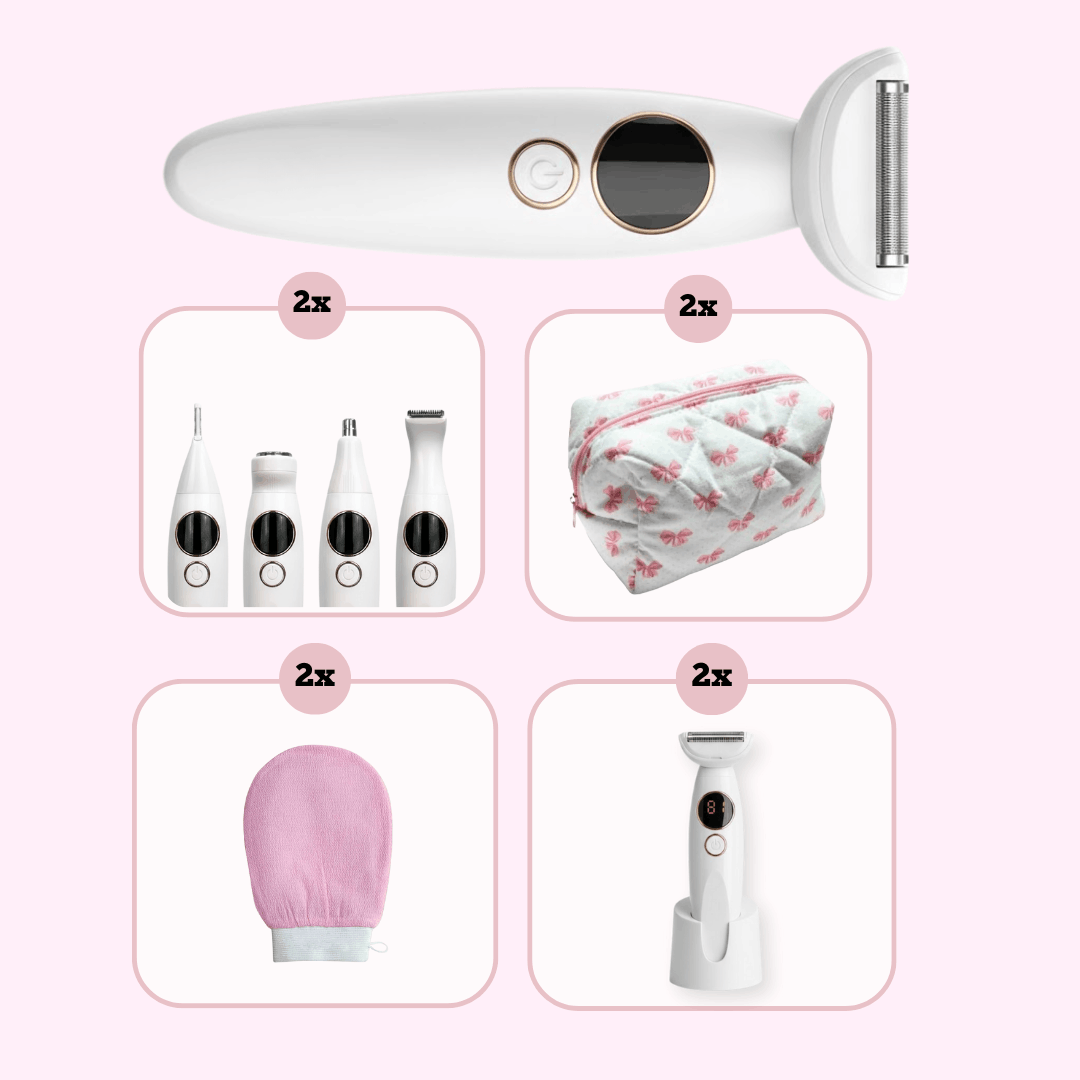 SmoothShave™ Razor 2.0 Premium Gift Set with electric razor, grooming accessories, and premium travel essentials for a complete hair removal routine.