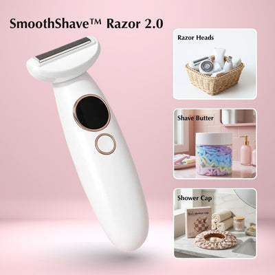 SmoothShave Razor 2.0 with additional products on a pink background
