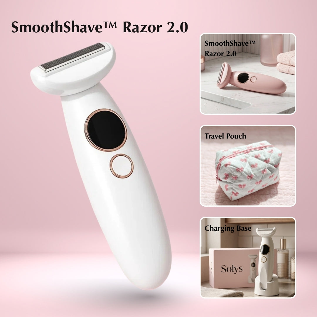 SmoothShave™ Razor 2.0 electric razor with charging base and travel pouch for home and travel