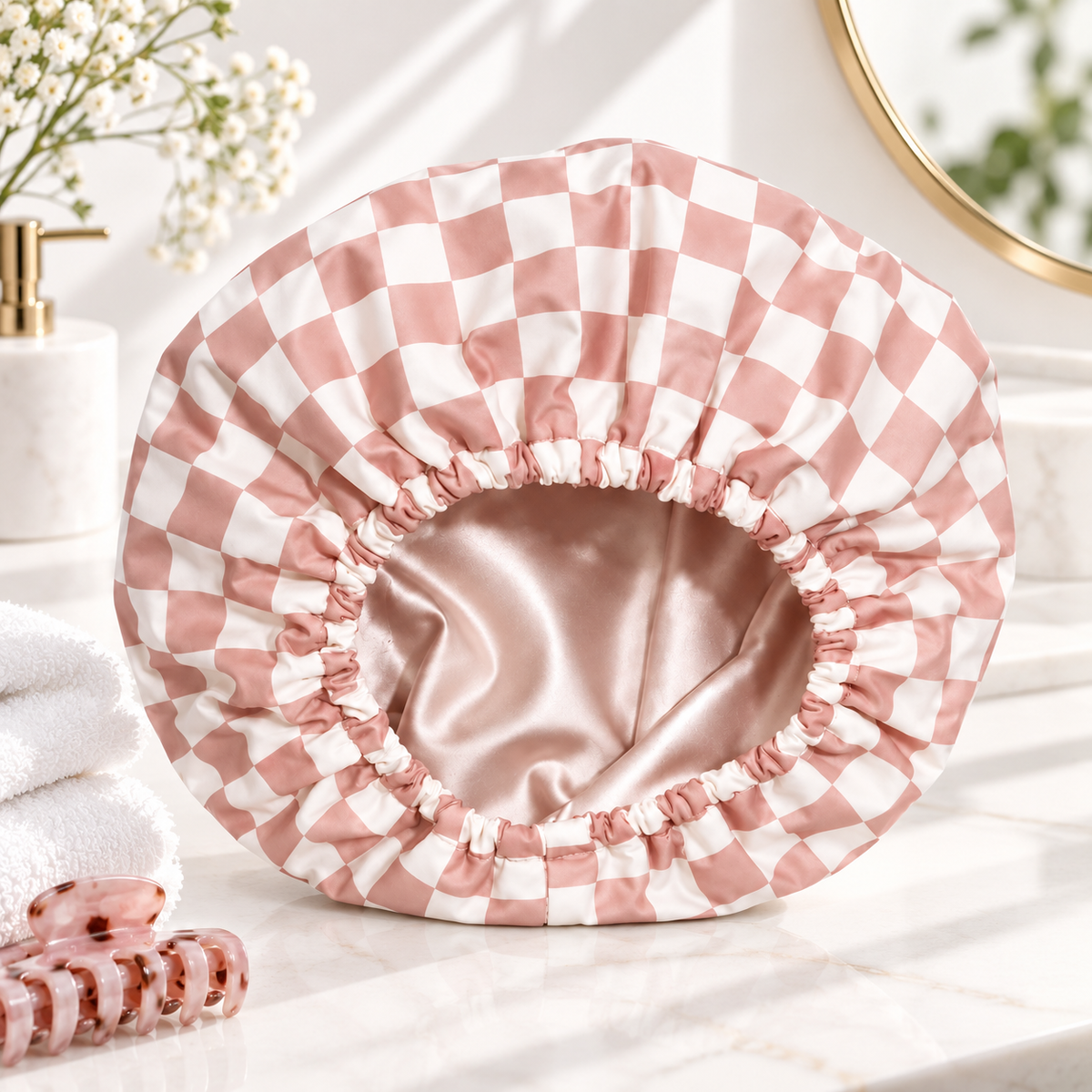 Luxury Satin-Lined Waterproof Shower Cap